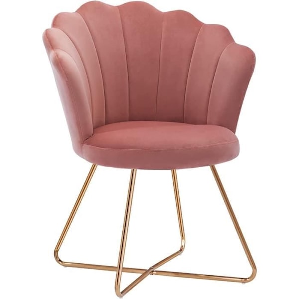 Retro design stoppad stol i rosa sammet med korsade gyllene ben