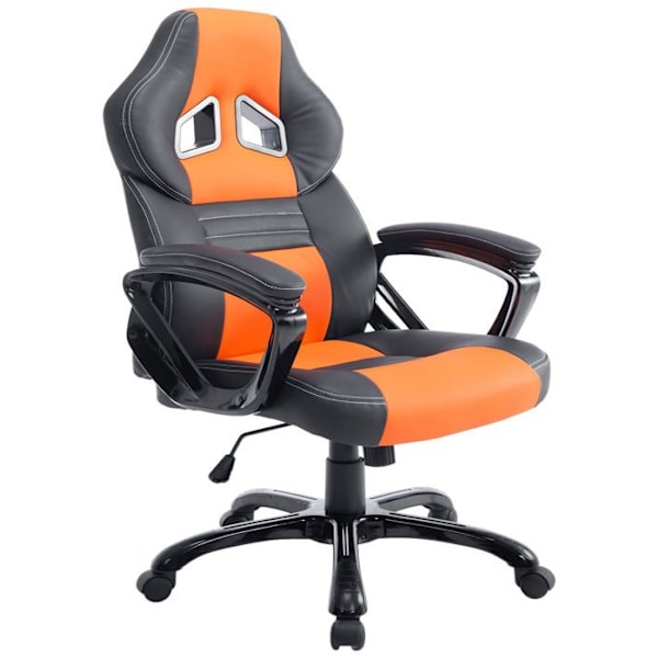 Gaming kontorstol med hjul, vippefunktion i sort/orange PVC og plastik 10_0002599 Svart