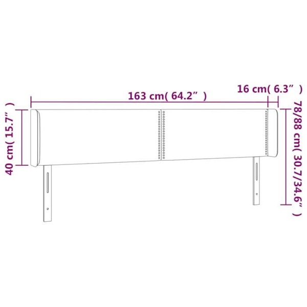 Sengegavl tilbehør til soveværelse møbel med LED 163 x 16 x 78/88 cm mørk grå stof TDL0201107 Grå