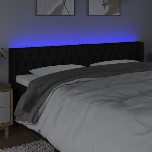 Sänggavel tillbehör sovrum möbel med LED 183 x 16 x 78/88 svart tyg