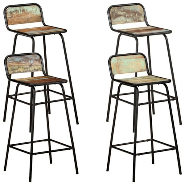 Barstools x4 korkeita tuoleja kierrätetystä puusta teräsrungolla DEC029416 kastanj