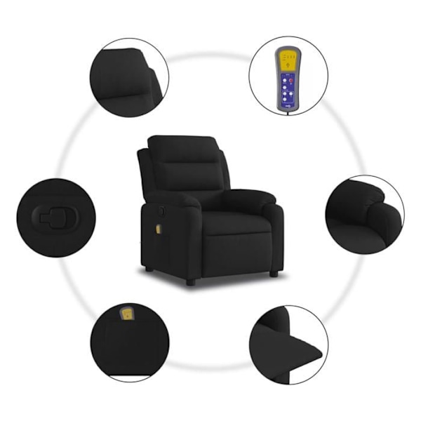TV lænestol med massagefunktion, justerbar, 6 massagesystemer i sort stof DEC027063 Svart