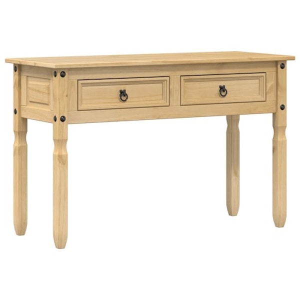 Klassisk bordsconsole med två lådor 115 x 46 x 73 cm i massivt furu DEC031970 kastanj