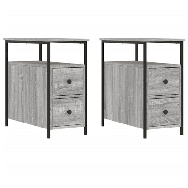 Sats 2 sängbord med lådor 30 x 60 x 60cm grå ingenjörsträ och järn DEC035645 kastanj