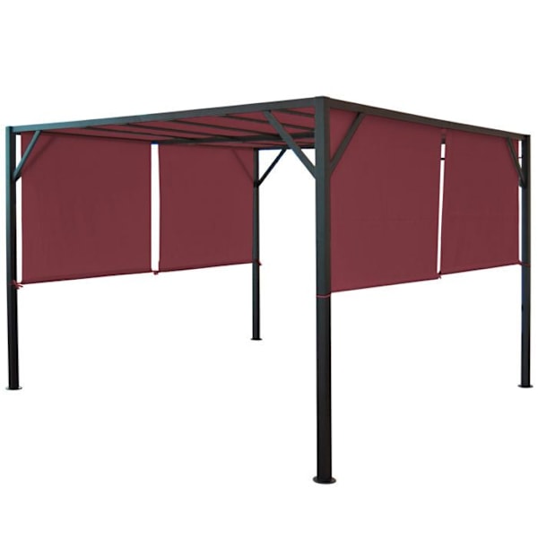 Pergola trädgårdspaviljong takterrass stabil stålkonstruktion 6cm + skjutbart tak vinröd 4x4m 04_0004073 Bordeaux