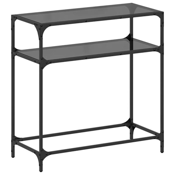 Konsolbord til entré, stuebord med hylde 80 x 35 x 81 cm i sort stål og glas DEC031343 Svart