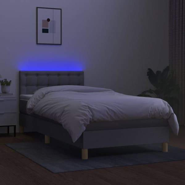 LED-sängyrekkid med sängram, hovedgjerd, madrass og overmadrass i lys grått stoff 100x200 cm TDL0207961 Grå