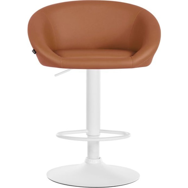 Swarvbarstol med 360° vridbar sits, justerbar höjd i brunt PVC, vit metallfot, 10_0004772 Vit