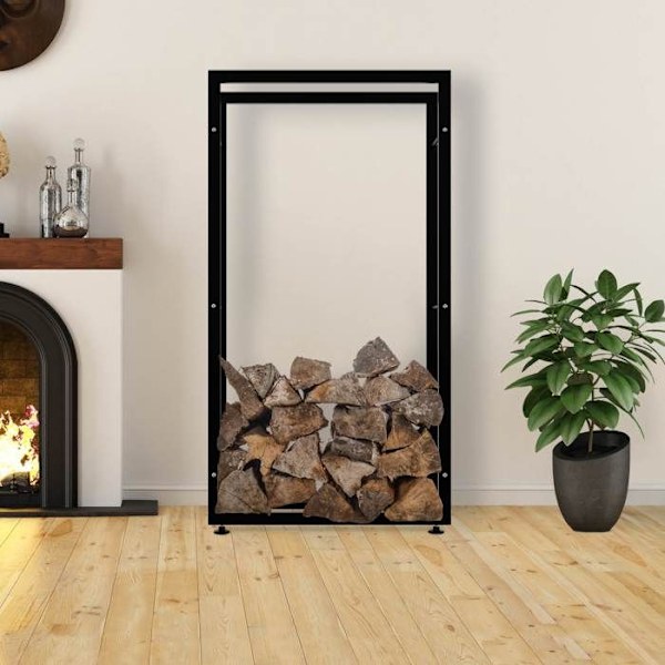 Lämmityspuupino hyllytuki takkapuulle 150x80x25 cm musta metalli 10_0003560 kastanj