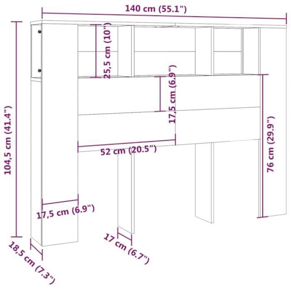 Huvudgavel med förvaring, sängaccessoar, sängbord, hylla 140 x 18,5 x 104,5 MDF vit