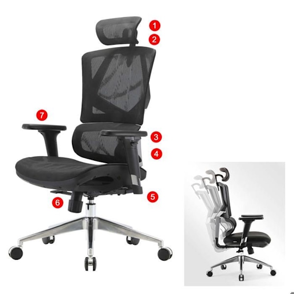 Ergonominen lumbaarituki korkeaselkäinen musta verkkotuoli työtuoli käsinojat 04_0006219 Svart