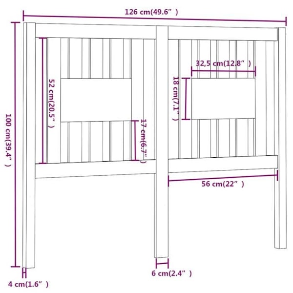 Hovedgærde - TDL - 126x100 cm - Massivt fyrretræ - Brun - 1 person