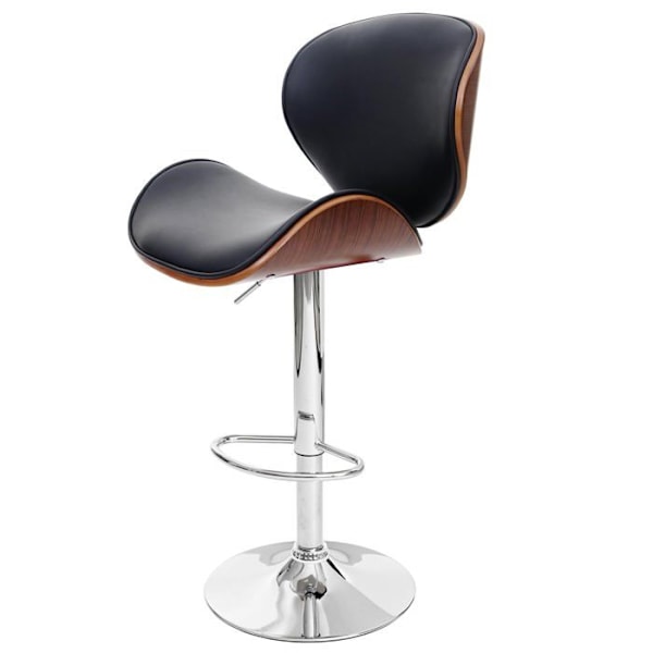 Barstol i trä, böjd design, retro, valnöt, svart PVC 04_0001218 kastanj