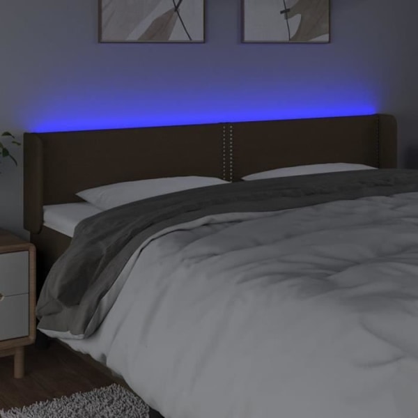 Hovedgærde til seng, soveværelse, LED-møbel 203 x 16 x 78/88, mørkebrun stof
