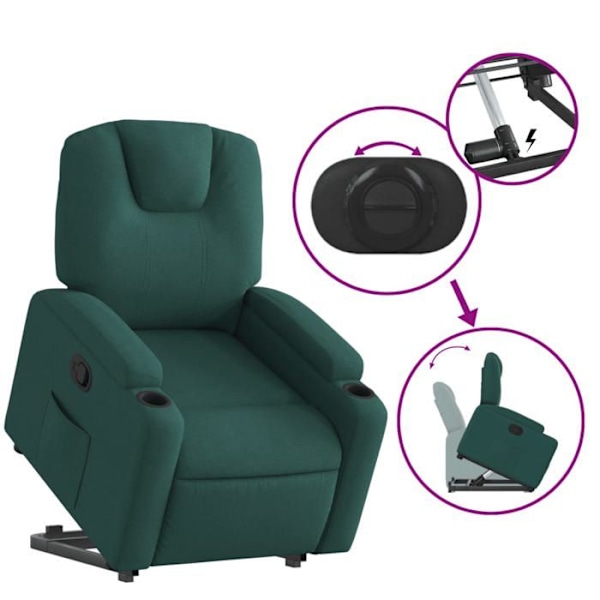 Fauteuil relax TV med komfortabel polstring, elektrisk løftefunktion i mørkegrøn stof DEC028222 Guld