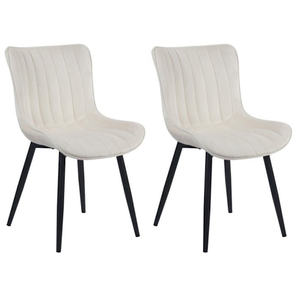 Sæt med 2 spisebordsstole med dekorative vertikale syninger, sort metalben, creme PVC sæde 10_0001734 Grädde