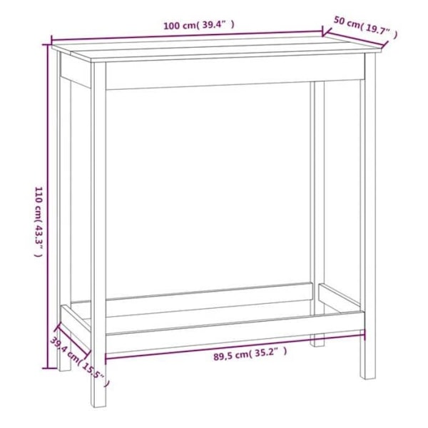 Multifunktionellt sidobord hög 100 x 50 x 110 cm i massivt vitlackat furu DEC036401 Vit