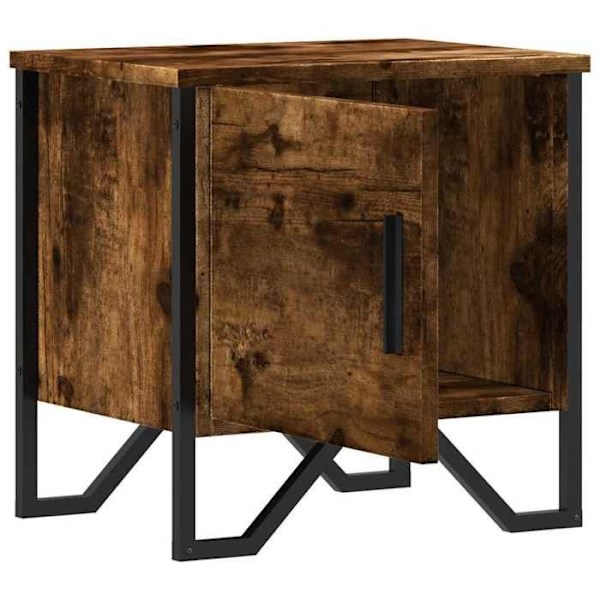 2 kpl yöpöytiä, joissa on ovi ja lokero 40 x 30 x 40 cm, ruskea rakennusmateriaali ja metalli DEC035077 kastanj