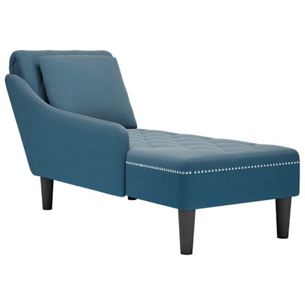 Meridienne chaise longue för inomhus med kudde och högra armstöd i blå sammet med dekorativ knapp DEC026252 Blå