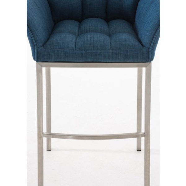 Baari stool, korkea tuoli, neliskulmainen istuin sinisestä kankaasta, 4 jalkaa, tukevat ruostumattomasta teräksestä, 10_0004722 Blå