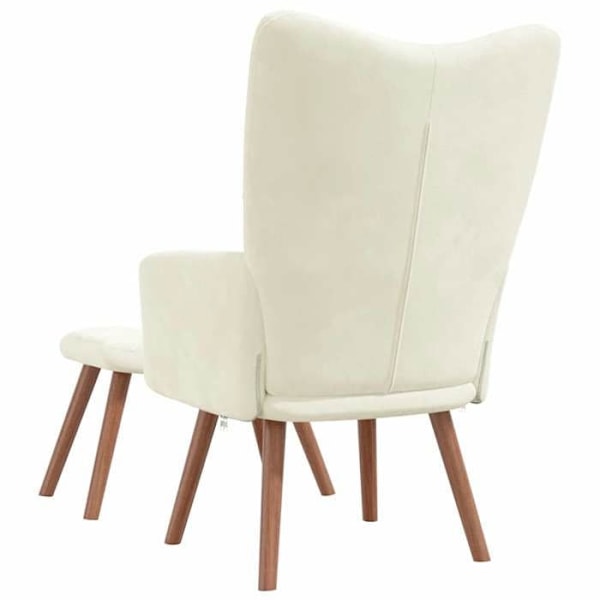 Loungefåtölj i modern design med fotpall i krämfärgad sammet DEC026503 Grädde