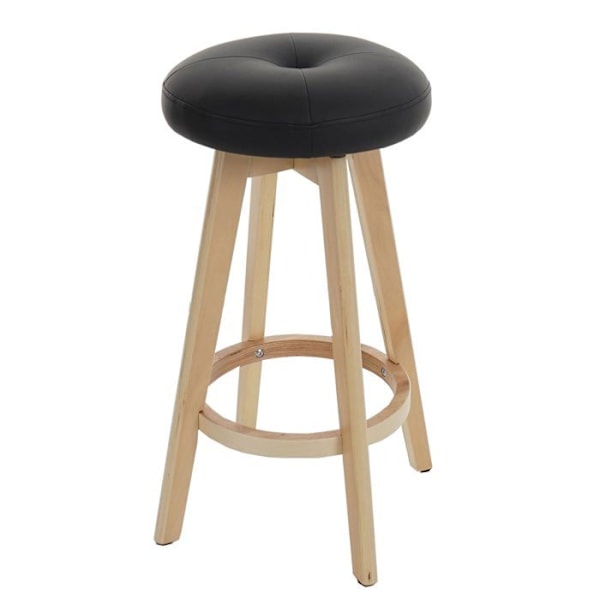 Baari stool x1 mustalla PVC:llä ja vaalealla puulla varustettu kääntyvä jalkatuki 04_0008595 kastanj