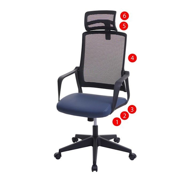 Ergonomisk kontorsstol med svängbart sits, armstöd och ryggstöd i blågrå mesh 04_0001879 Blå