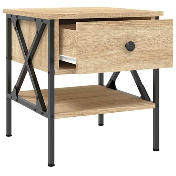 2 kpl yöpöytiä laatikolla ja hyllyllä 40 x 42 x 45 cm puuinsinöörin väri tammi ja rauta DEC035282 kastanj