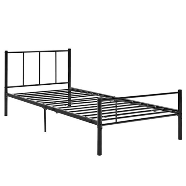 Metallinen sänky yksinkertainen, mustasta teräksestä valmistetut lattiaraudat, 90 x 200