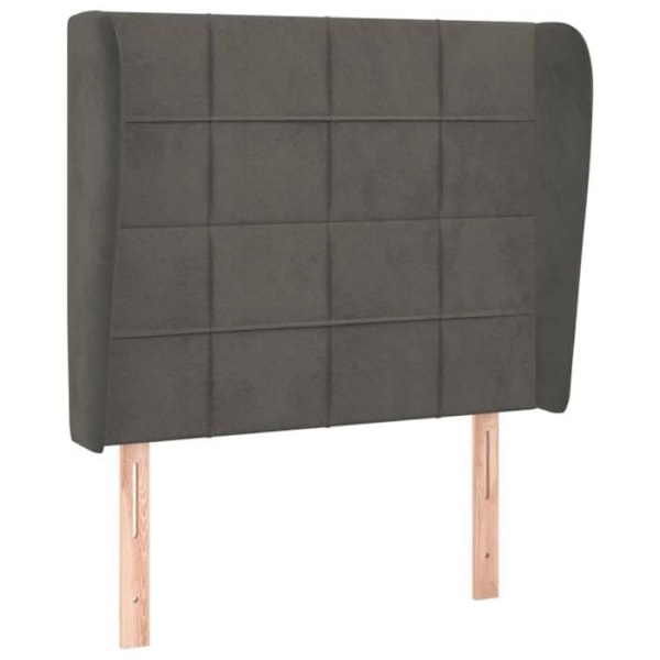 Sänkyjen pääty, makuuhuoneen huonekalu, sivureunalla, 83 x 23 x 118/128, tummanharmaa sametti