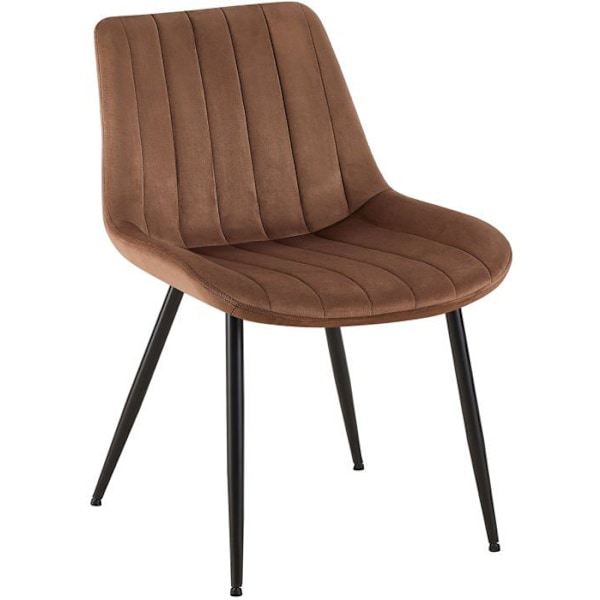 Spisestol x1 dekorativ vertikal syning med mattsorte metalben og brunt velour sæde 10_0002329 kastanj