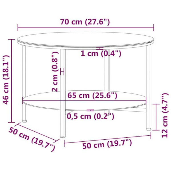 Sofabord 70 cm, hærdet glas sort med hvid marmoragtig overflade DEC032584 Vit