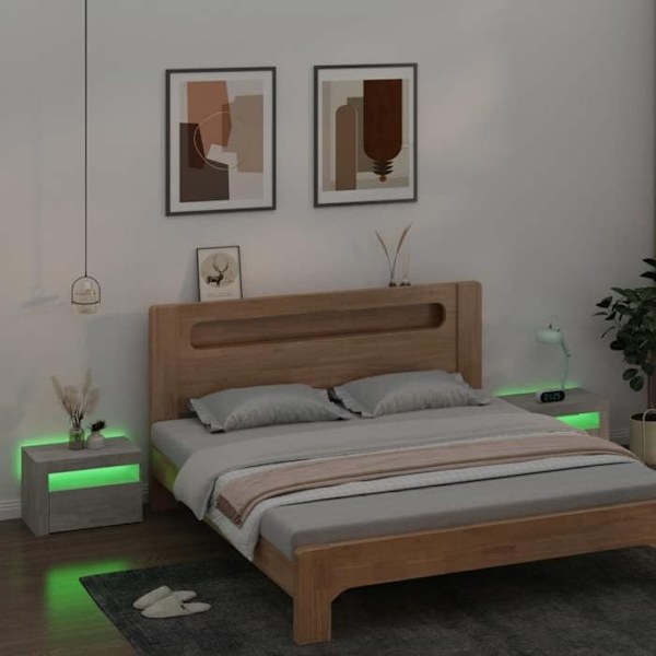 2 kpl yöpöytiä LED-valolla, ovi-jaolla, mitat 60 x 35 x 40 cm, harmaa工程木材 DEC034840 kastanj