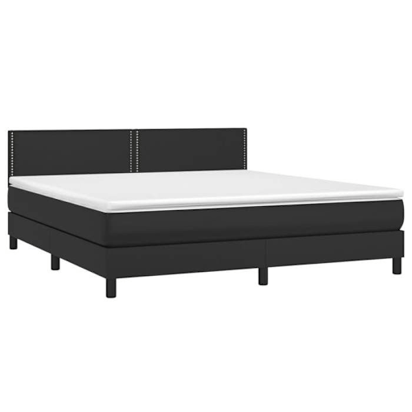 Sengramme - LED - 180x200 cm - Syntetisk læder sort - 2 pladser - Moderne design Svart
