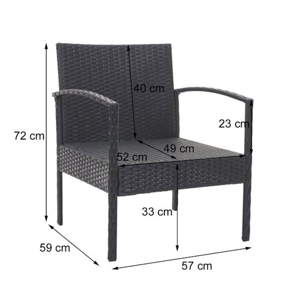 Sortimentsæt i sort polyrotin til balkon, have, terrasse med mørkegrå puder 04_0004214 Grå
