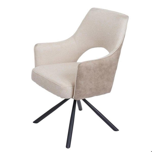 Spisestue stol, roterende stof/tekstil i creme, trebenet metalramme 04_0006329 Grädde