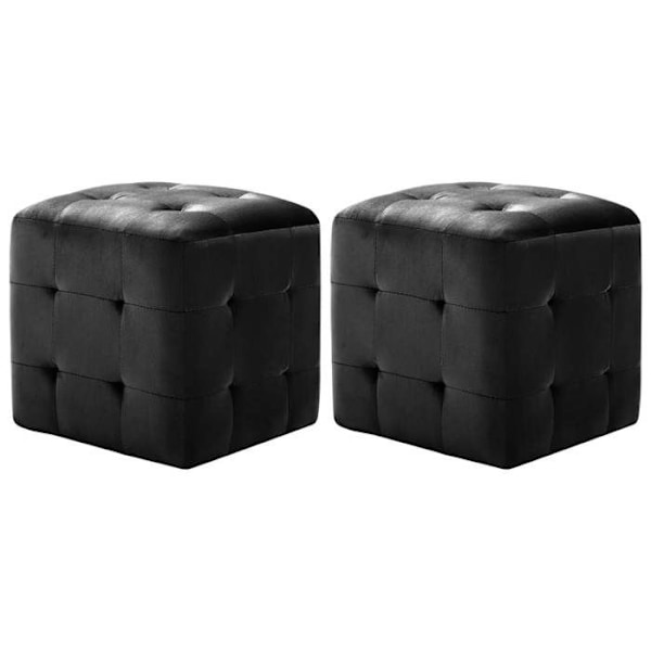 Sæt med 2 taburetter poufs med ben 30 x 30 x 30 cm sort fløjlsstof med knap DEC032759 Svart