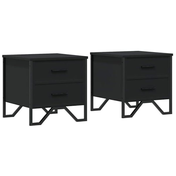 Sæt af 2 sengeborde med skuffer 40 x 41 x 40 cm sort ingeniørtræ og metal DEC035582 kastanj