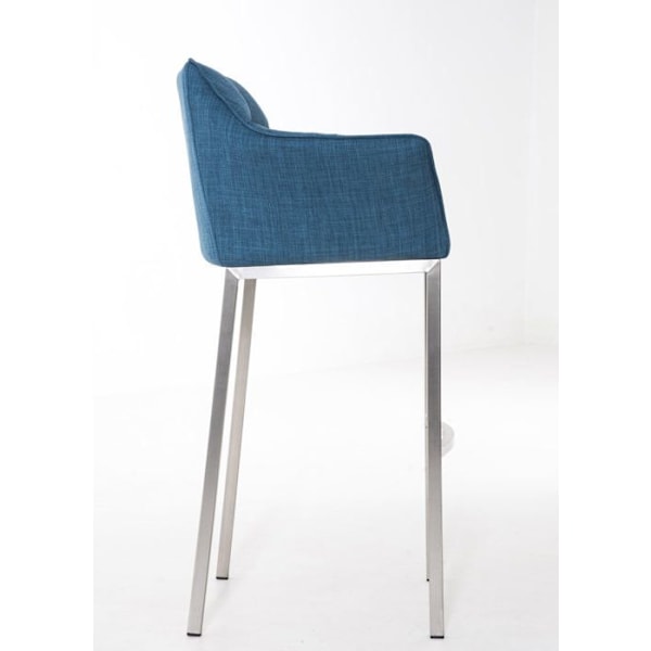 Baari stool, korkea tuoli, neliskulmainen istuin sinisestä kankaasta, 4 jalkaa, tukevat ruostumattomasta teräksestä, 10_0004722 Blå
