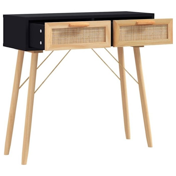 Praktisk konsolbord med opbevaringsskuffer 80 x 30 x 75 cm massivt fyrretræ / naturlig sort rattan DEC032165 kastanj