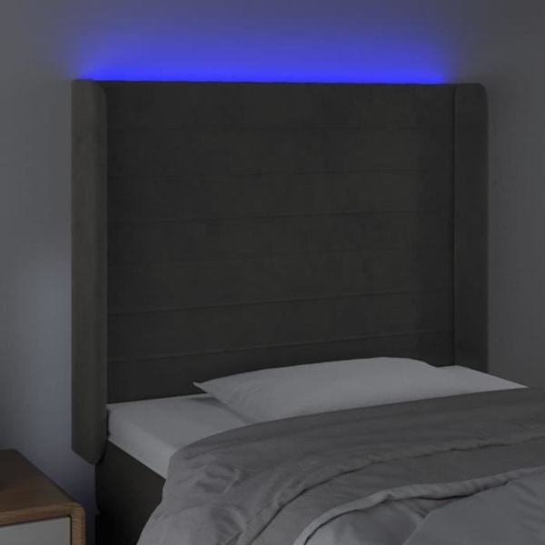 Sänggavel - Ej specificerad - 93x16x118/128 cm - Mörkgrå sammet - Integrerad LED - Modern design Mörkgrå
