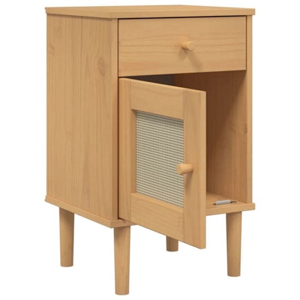 Yöpöytä laatikolla ja ovikompartimentilla 40 x 35 x 65 cm mäntyä ja pähkinäpunottua RES044577 kastanj