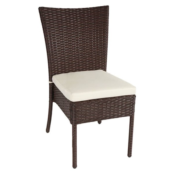 2 kpl ruskeita polyrottinkituoleja, pihakeinutuoli, pinottava, vaaleanbeige tyyny 04_0000261 Grädde