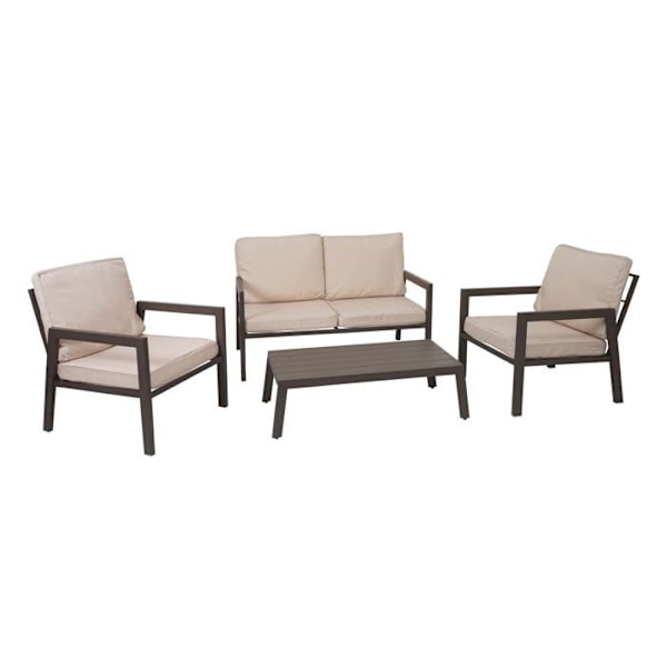 Havemøbler sofa, stole og bord, metaloverflade, puder i hvid cremé 04_0008339 Vit