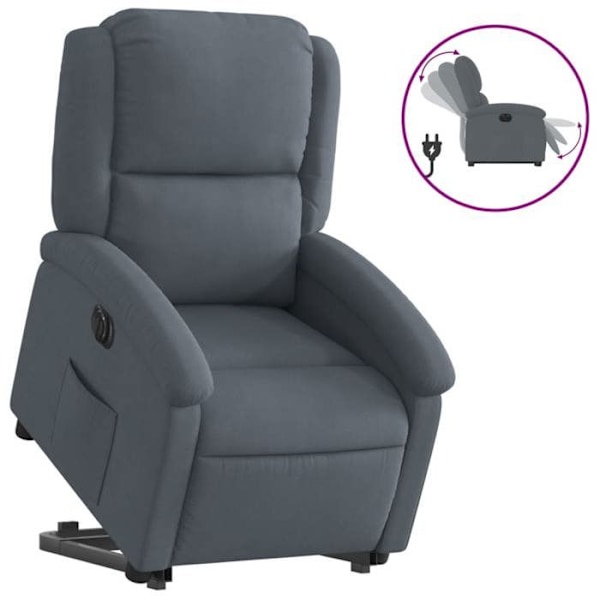 Fauteuil relax TV med elektrisk løftfunktion, meget komfortabel i mørkegrå velour DEC028370 Grå