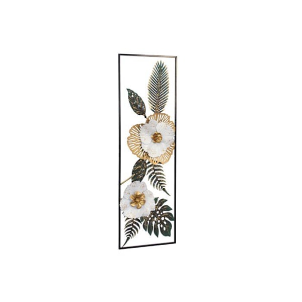 Väggdekoration i metall – Mönster med guld- och grönblad 30x4x90 cm DEC050034 Metall