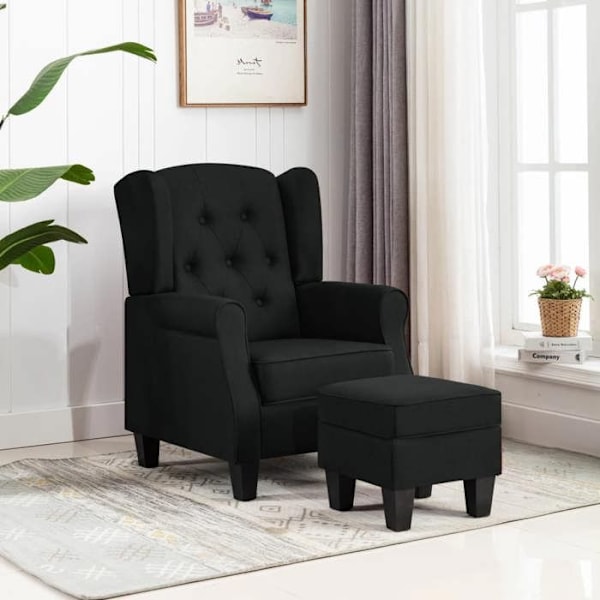 Moderne lounge stol med sort fodskamler, sort stof DEC026840 Svart