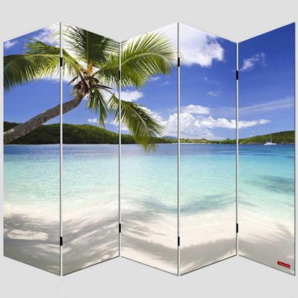 Paravent 5 paneler som rumdelare 180 x 200 mönster strand