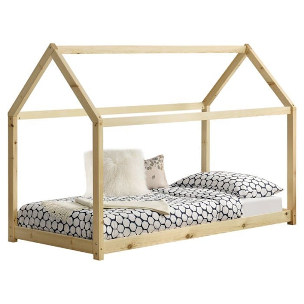 Säng för barn i form av ett hus av furu med inkludera lameller 80 x 160.