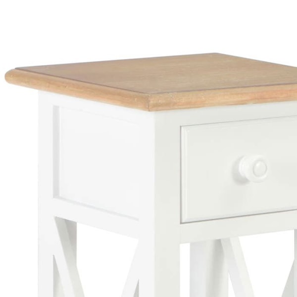 Sidoffbord för växtstöd med låda och hylla 27 x 27 x 65,5 cm MDF + vit och brun furu DEC032345 Vit